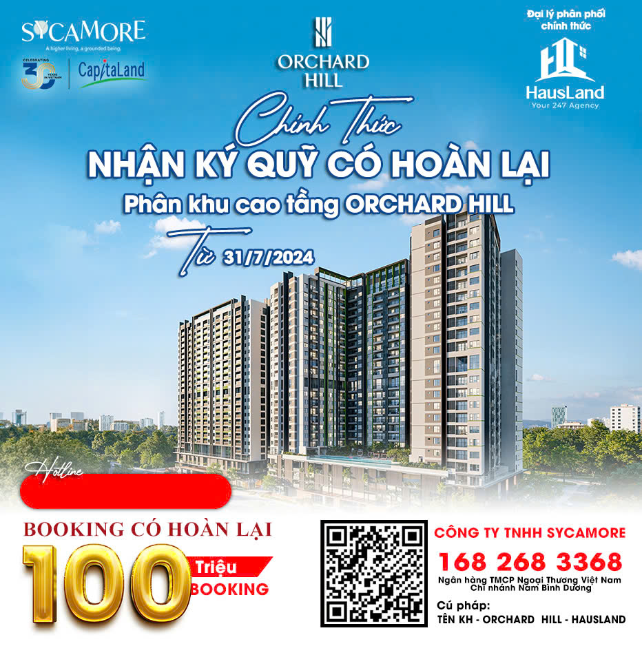 Chính thức nhận Booking căn hộ Orchard Hill Sycamore