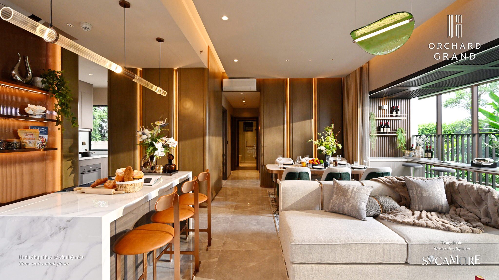 Phòng khách Căn hộ mẫu Orchard Grand 3PN