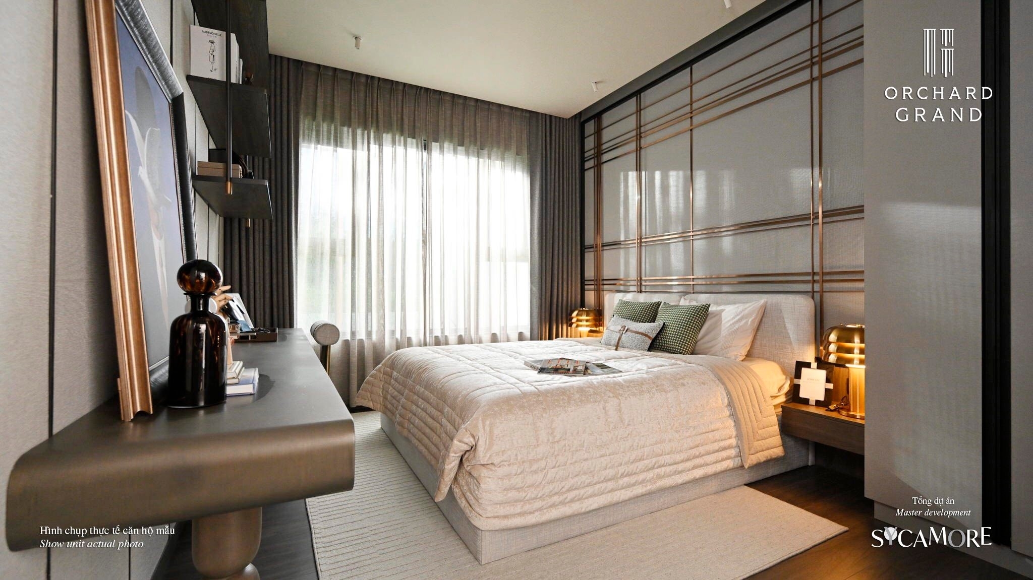 Phòng ngủ Master Bed căn hộ mẫu Orchard Grand 2PN.
