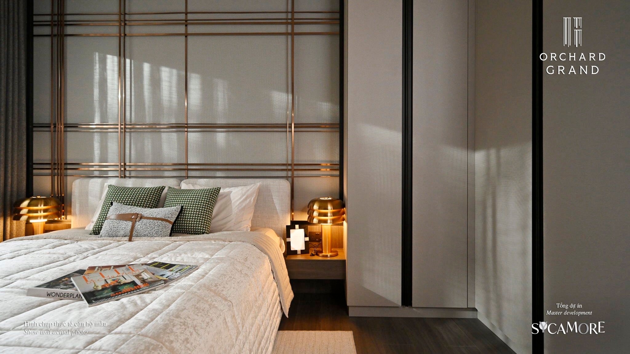 Phòng ngủ Master Bed căn hộ mẫu Orchard Grand 2PN.