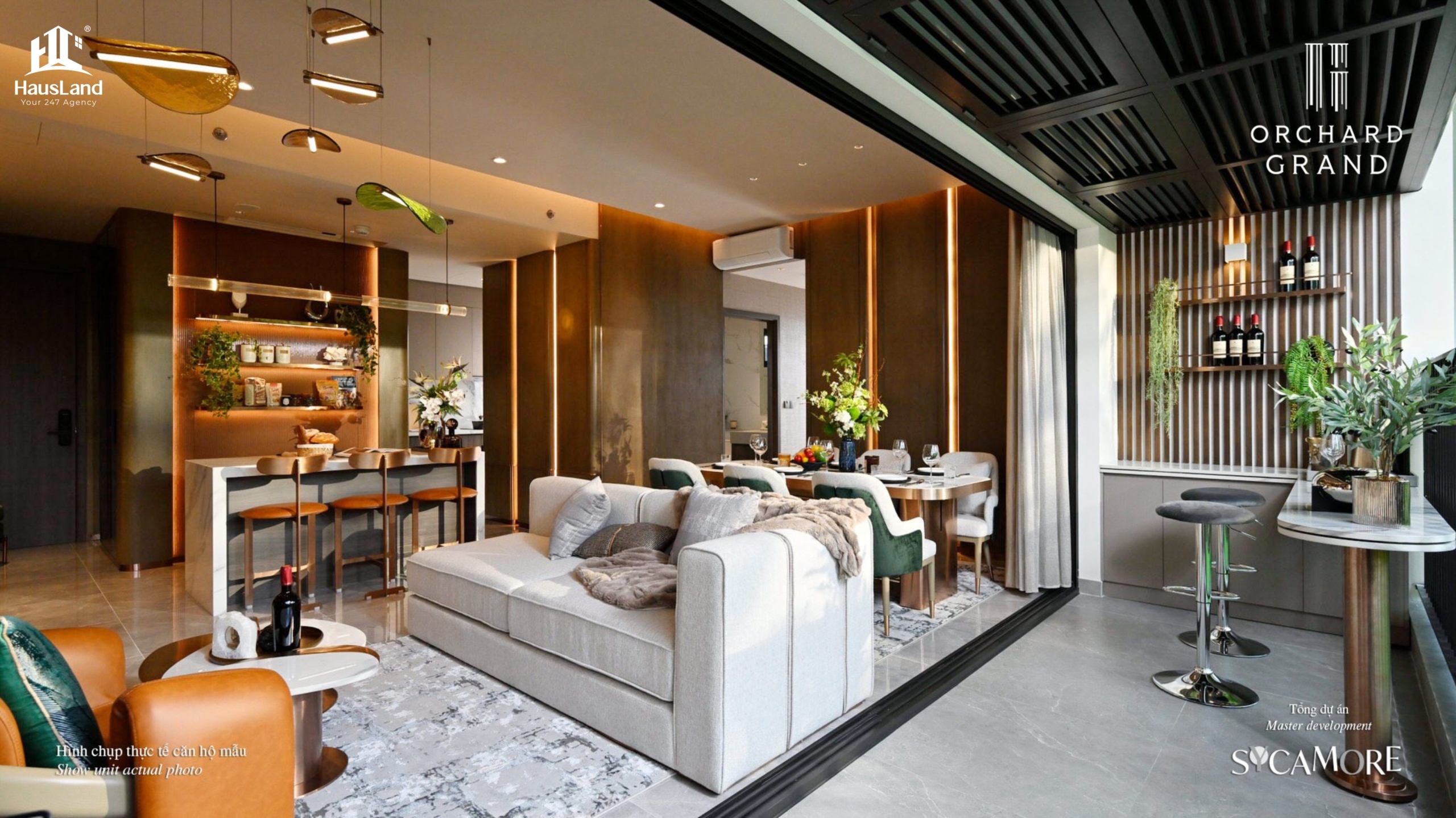 Phòng khách căn hộ 3PN Orchard Grand